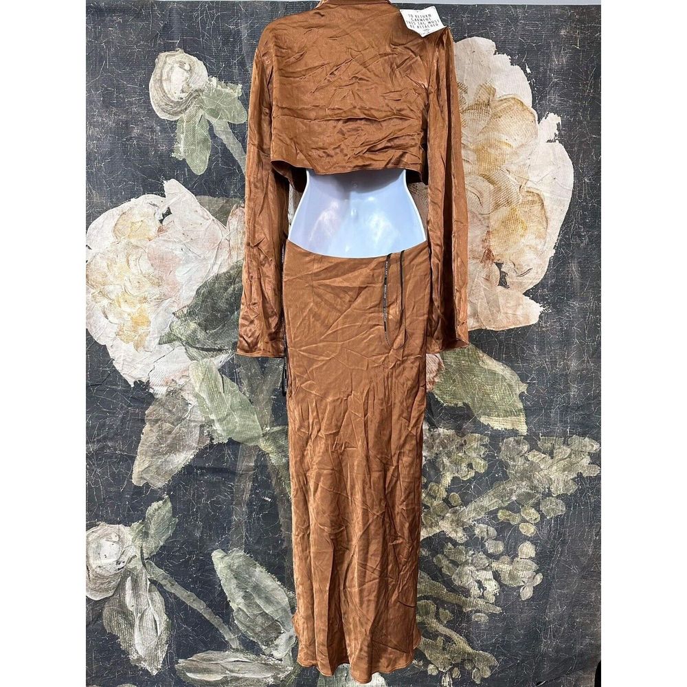 New Felicity Long Sleeve Tie Front Midi Dress in Almond Shona Joy Size Us 6 - Picture 7 of 9